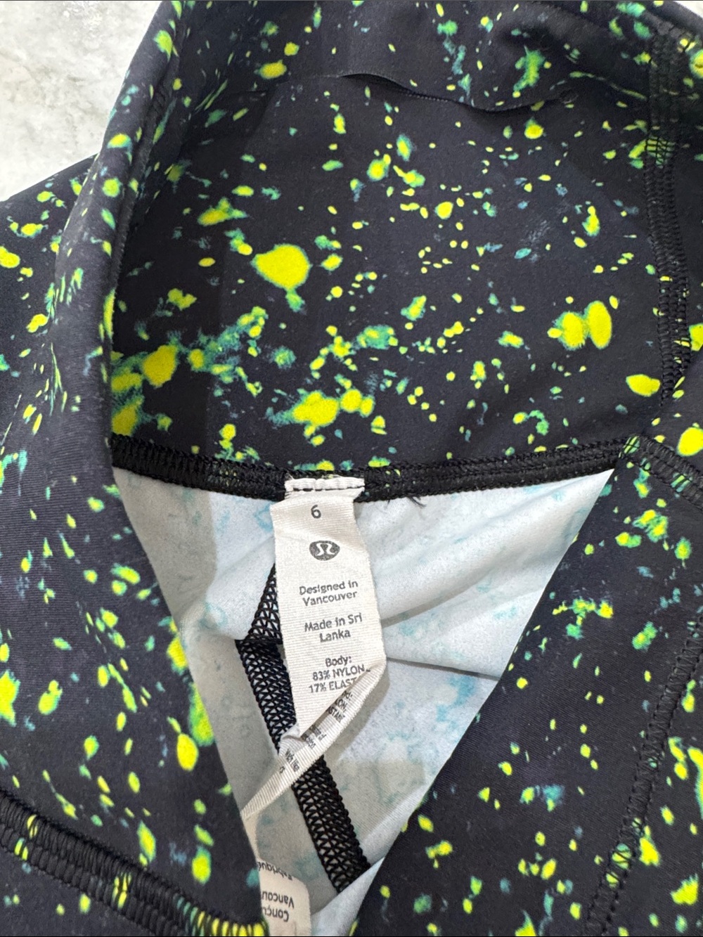 lululemon athletica Black Leggings with Neon Green Splatter - Picture 2 of 3